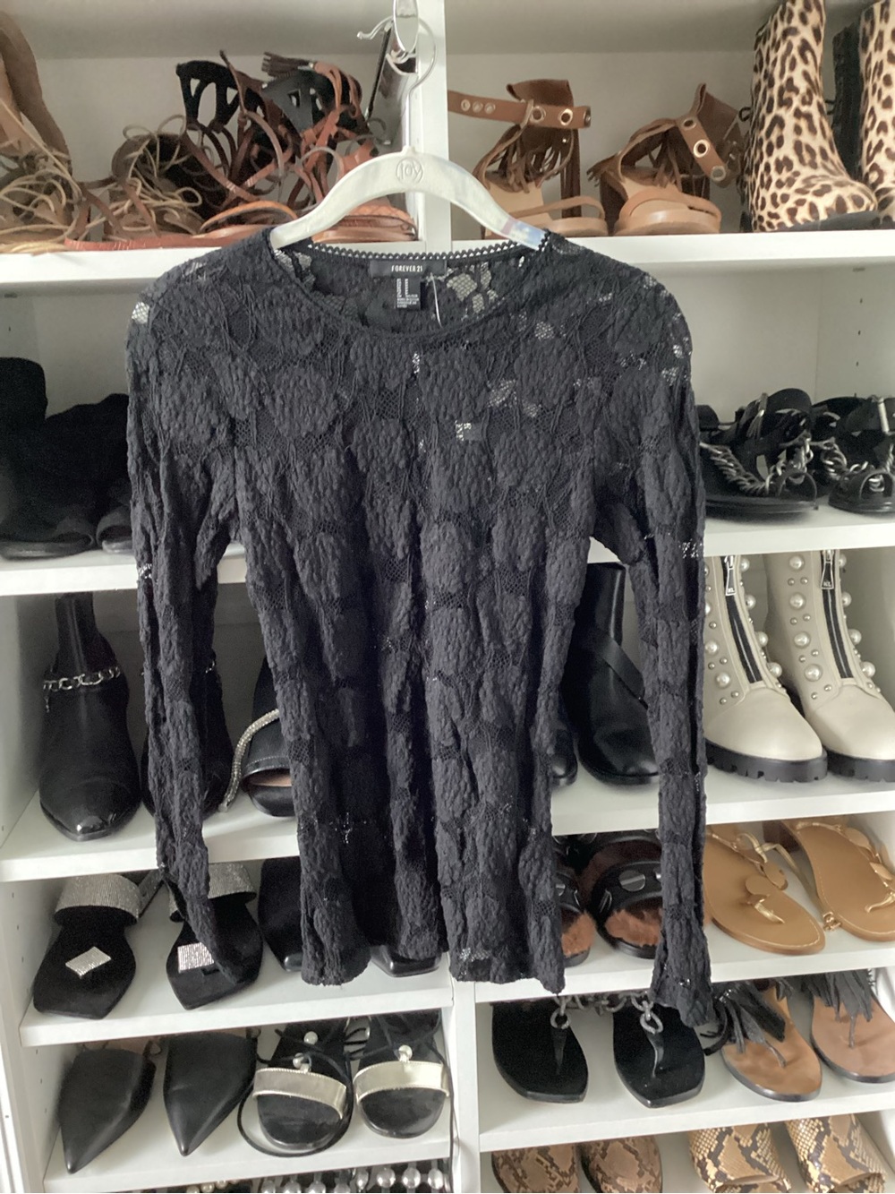 Forever 21 Black Floral Lace Long Sleeve Top